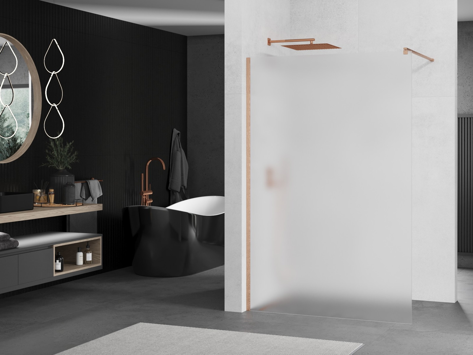 Mexen Kioto ścianka prysznicowa Walk-in 80 x 200 cm, szron 8 mm, miedź szczotkowana - 800-080-101-65-30
